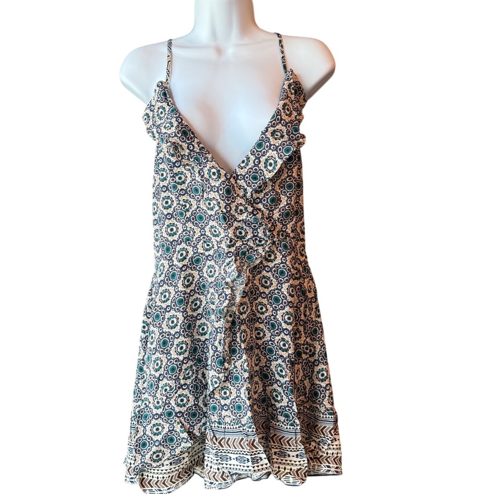 POL Lace Up Back Mini Sun Dress Floral Multicolor Women's Size Small